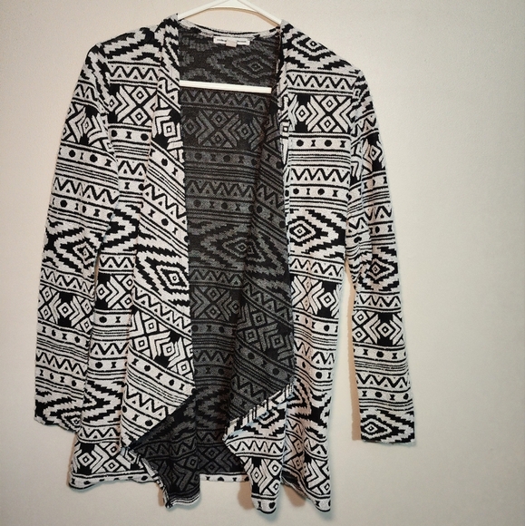 Geometric Print Cardigan‎ Open Front Duster Lightweight Sweater - Picture 2 of 7